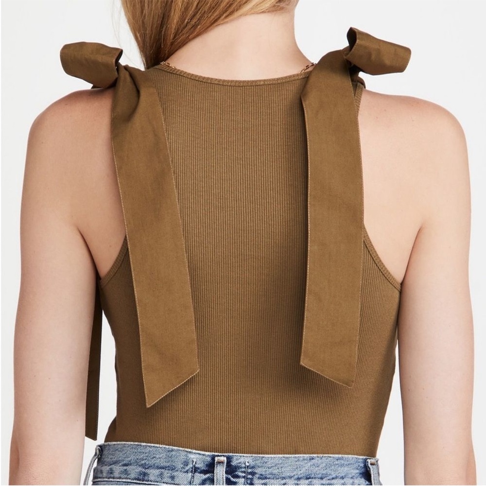 ULLA JOHNSON Bailey Tank olive Green Shoulder Tie Ribbed Top Womens XL - Picture 2 of 7